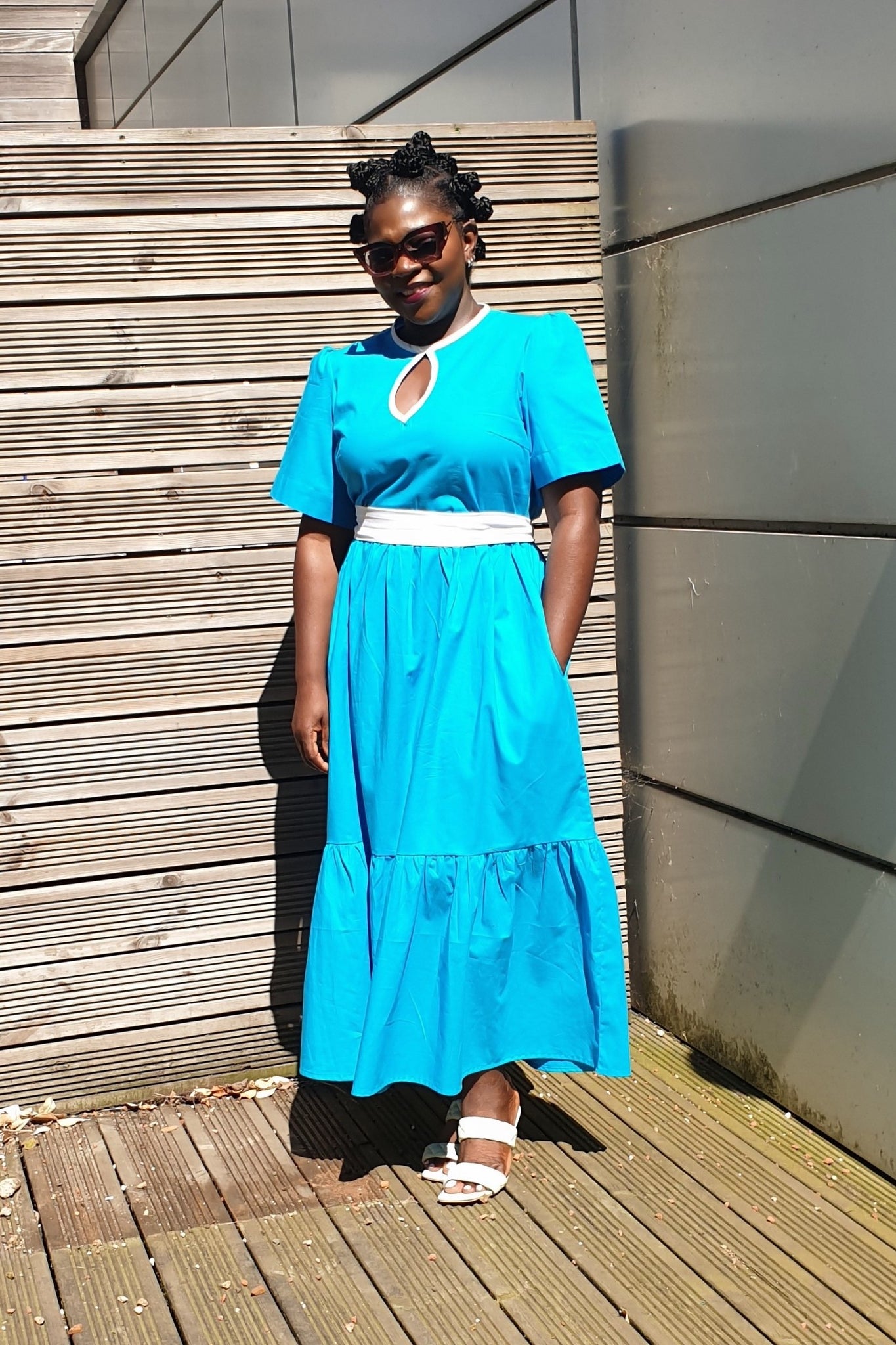Blue cotton midi dress