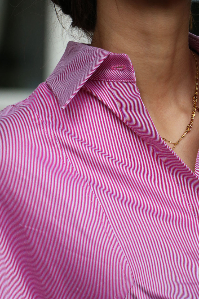 loose fit cerise pink herringbone pattern shirt