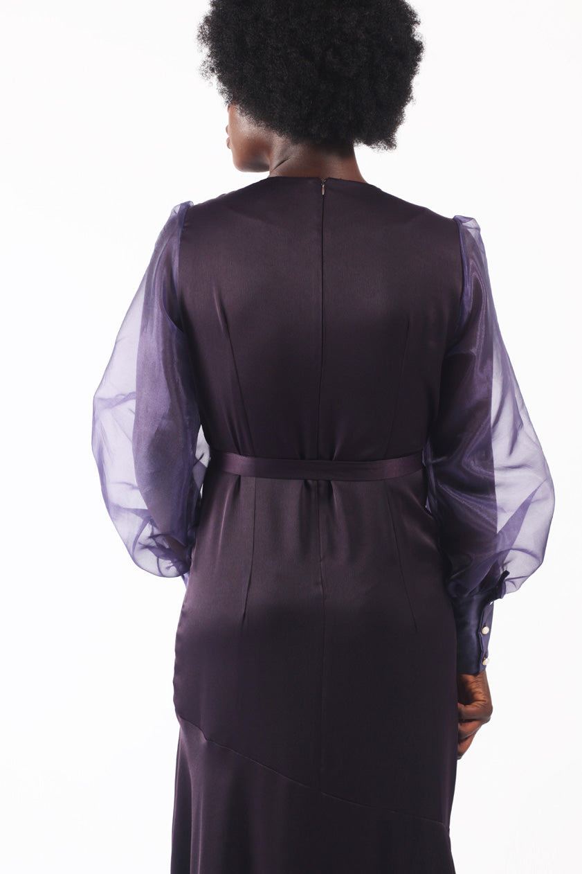 Back view of Shollyjaay's Barbara high-low dress in amethyst colour