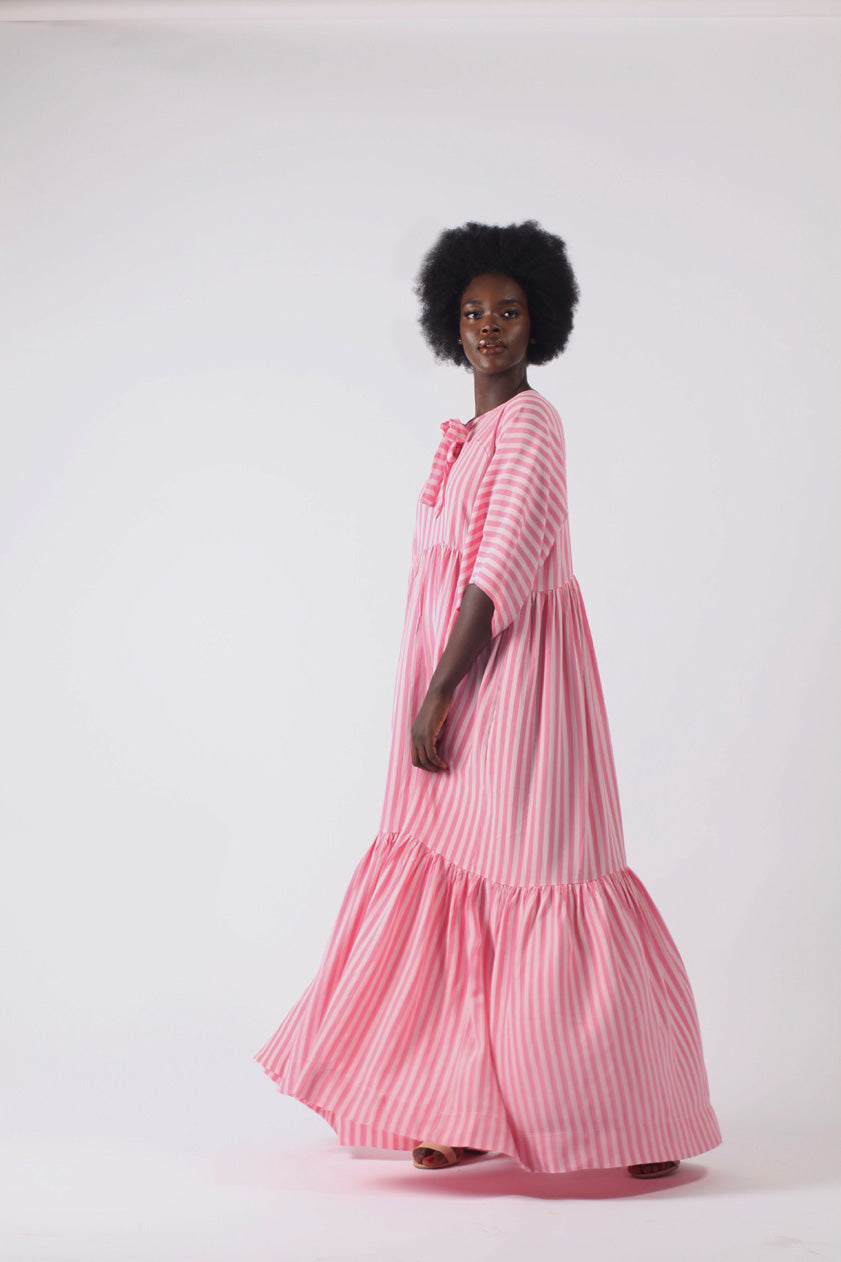 shollyjaay stripped maxi gown in pink