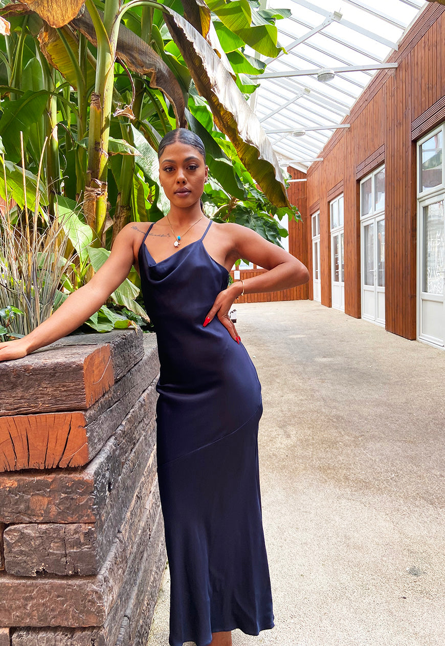 Markle Satin-Crepe Slip Dress – Navy Blue – Shollyjaay