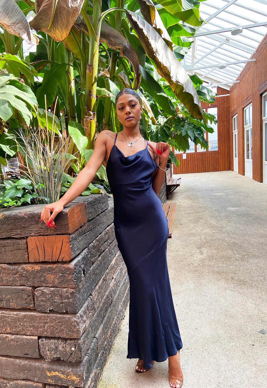 Markle Satin-Crepe Slip Dress – Navy Blue – Shollyjaay
