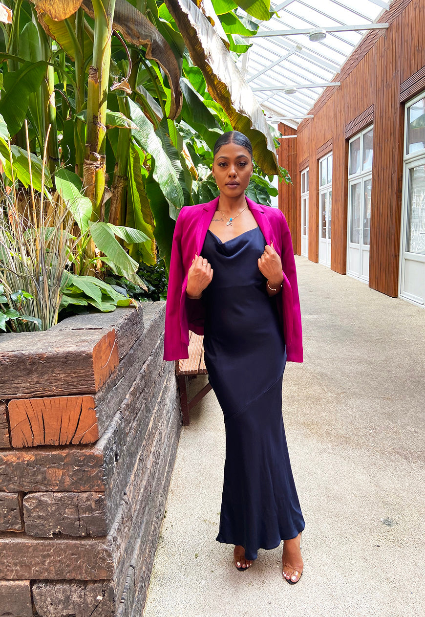 Markle Satin-Crepe Slip Dress Navy Blue Shollyjaay Markle Satin-Crepe Slip Dress Navy Blue Shollyjaay