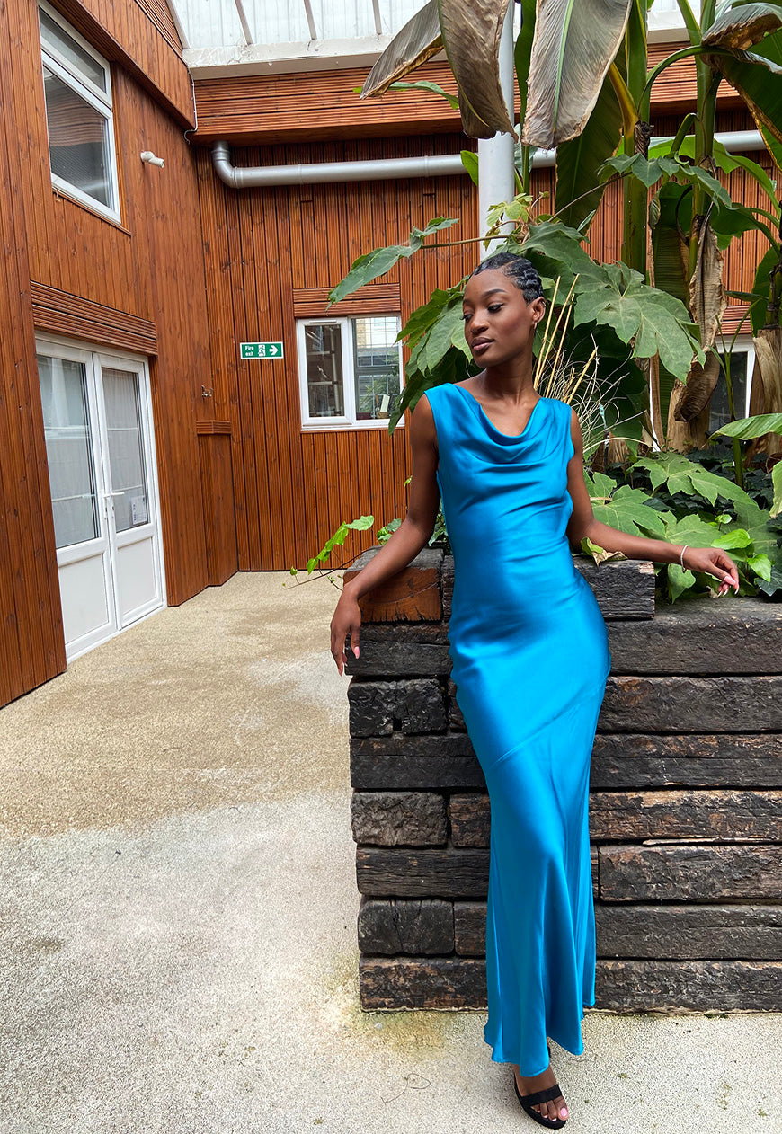 Simone Satin Crepe Slip Dress – Teal – Shollyjaay