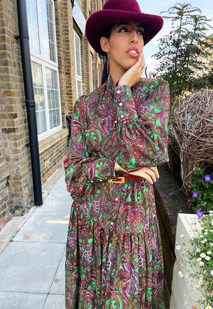 Shollyjaay Paisley print midi dress in green and red