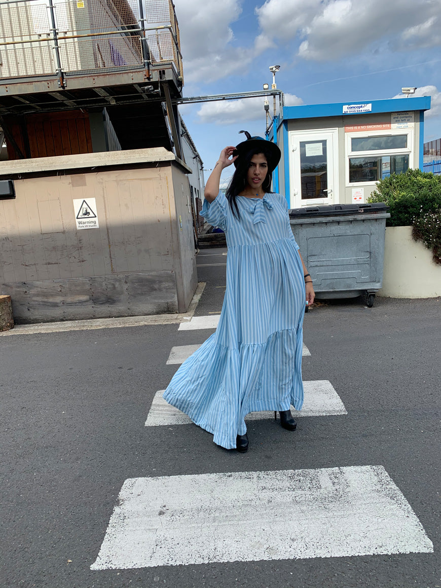 shollyjaay stripped maxi gown in blue