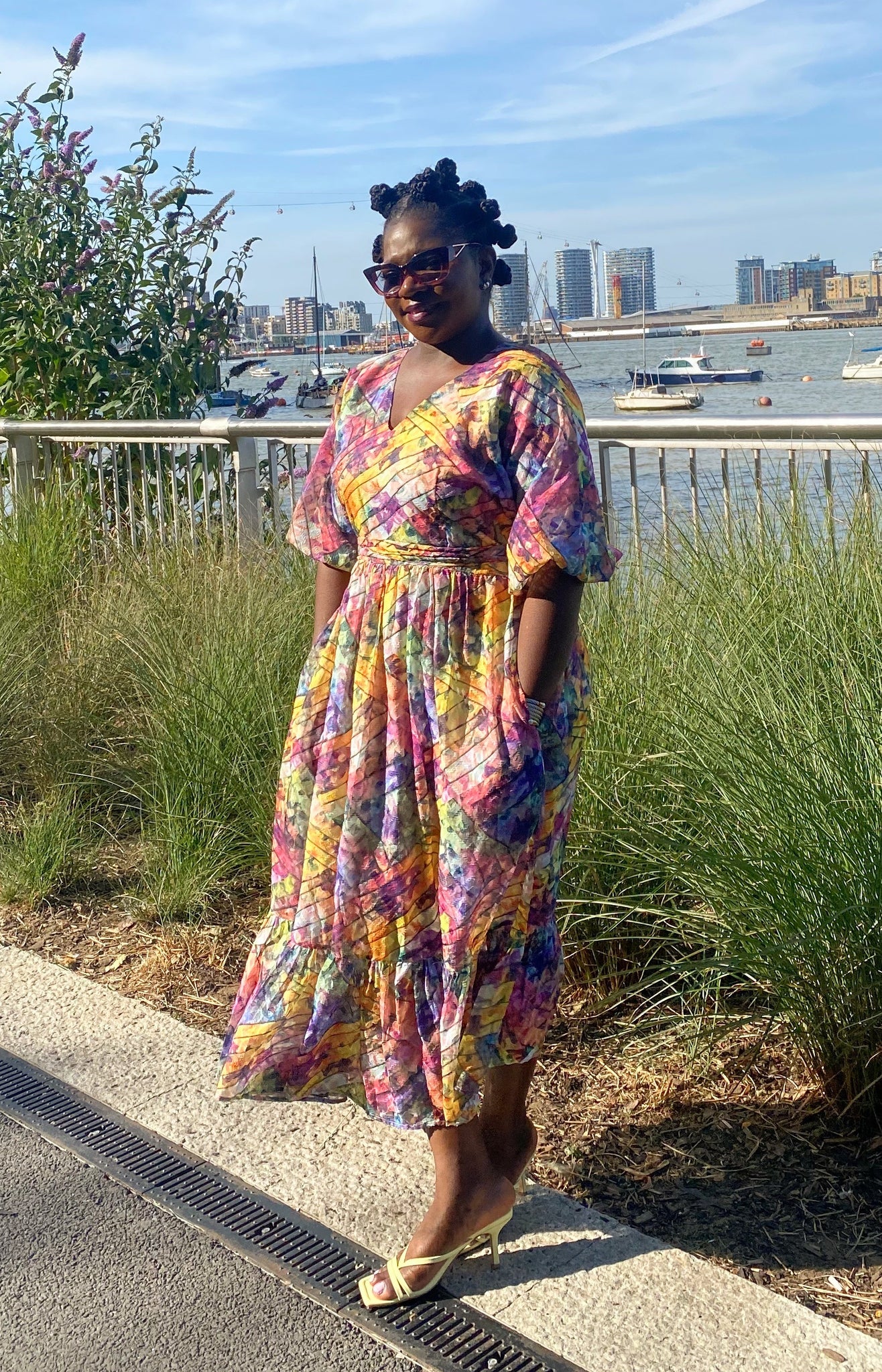 Multicoloured Jacquard midi dress
