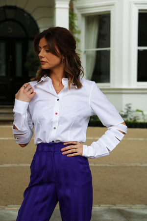 classic cotton white sliced sleeve shirt 