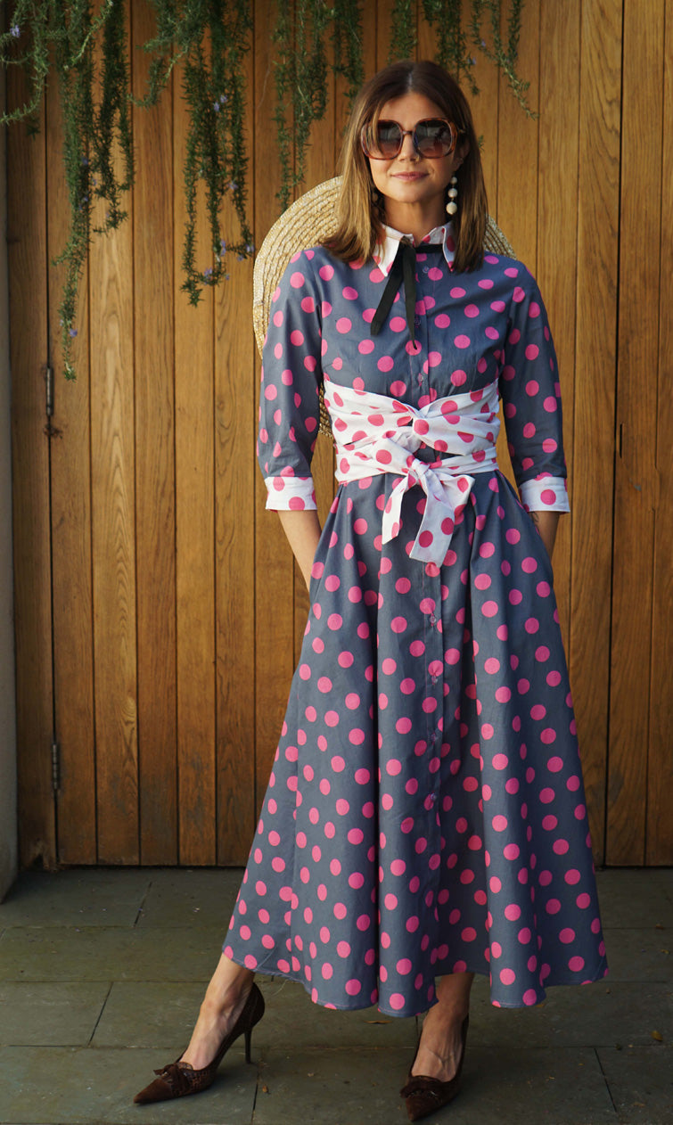 Zadie Grey & Pink Polka Dot Midi Shirt Dress Shollyjaay Zadie Grey & Pink Polka Dot Midi Shirt Dress Shollyjaay
